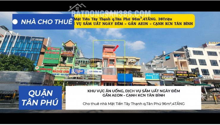 Cho thuê nhà Mặt Tiền Tây Thạnh q.Tân Phú 96m²,4TẦNG, 30Triệu- GẦN AEON